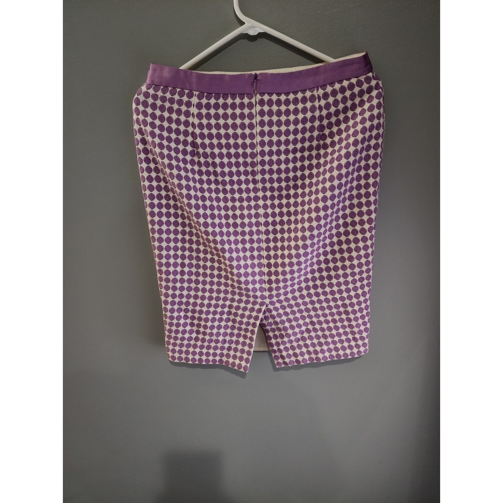 Boden Purple White Polka Dot Jacquard Pencil Skirt Bow Waistband US 6R